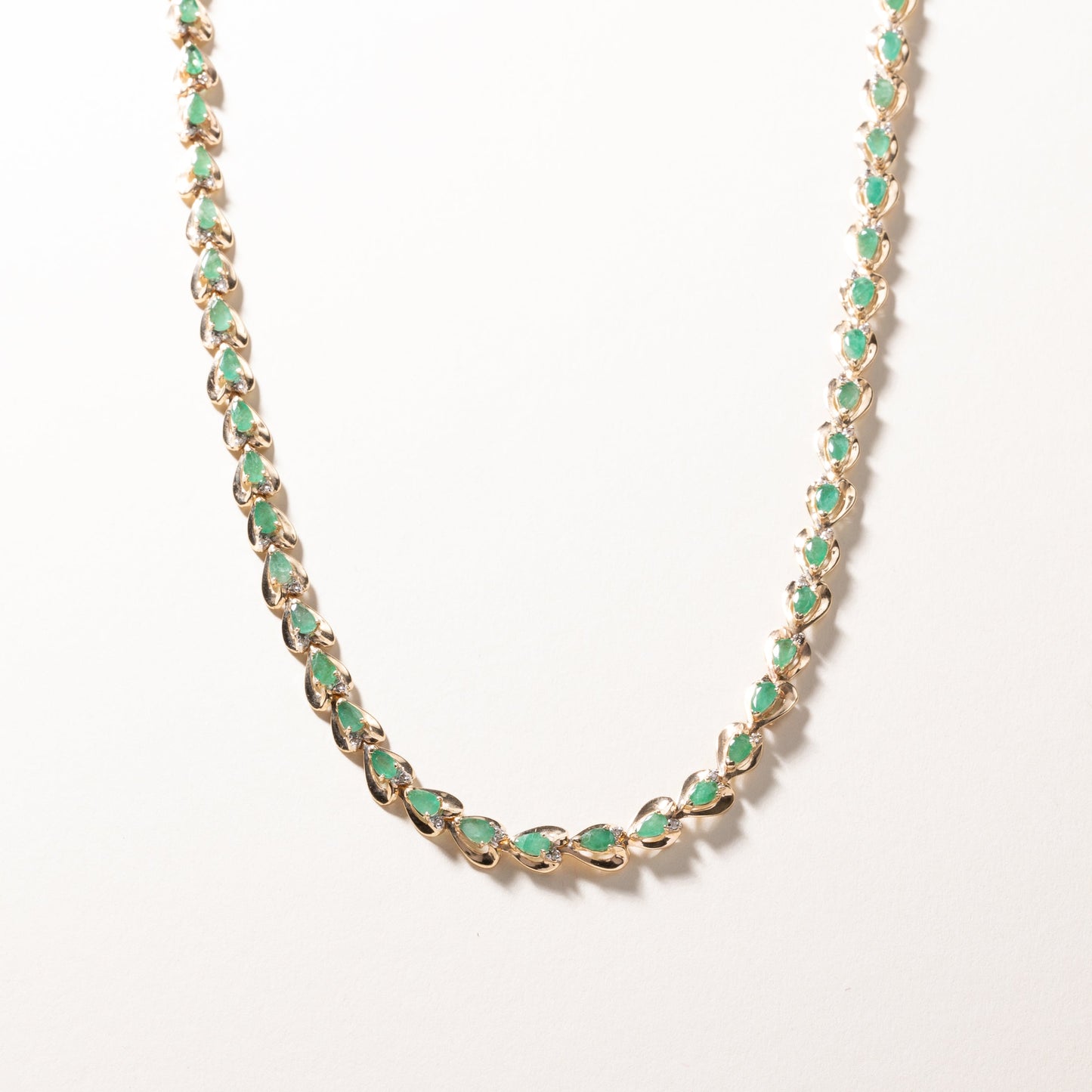 10k Yellow Gold Emerald and Diamond Necklace | 11.32ctw, 0.33ctw | 21