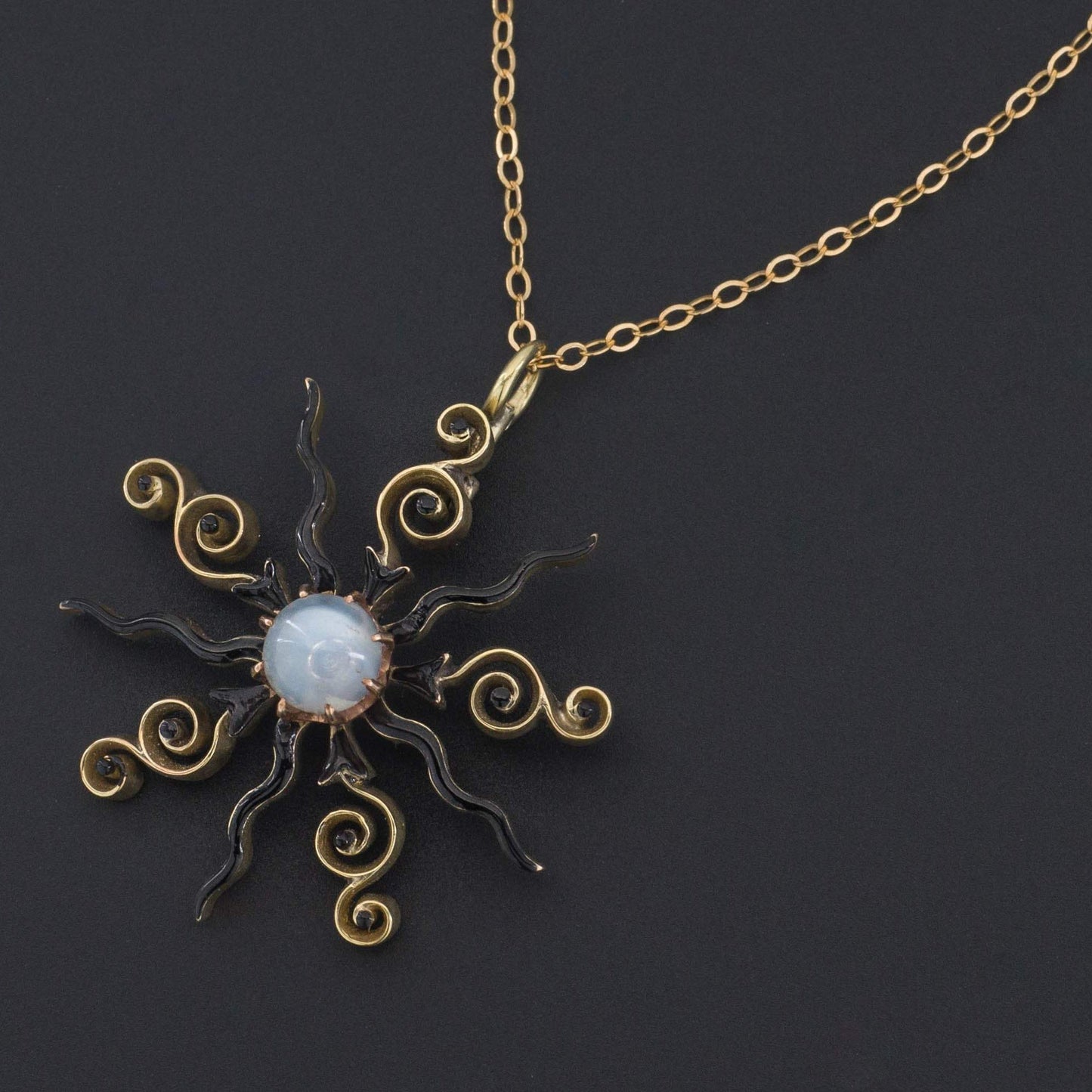 14k Gold Starburst Pendant | Moonstone and Enamel Pendant