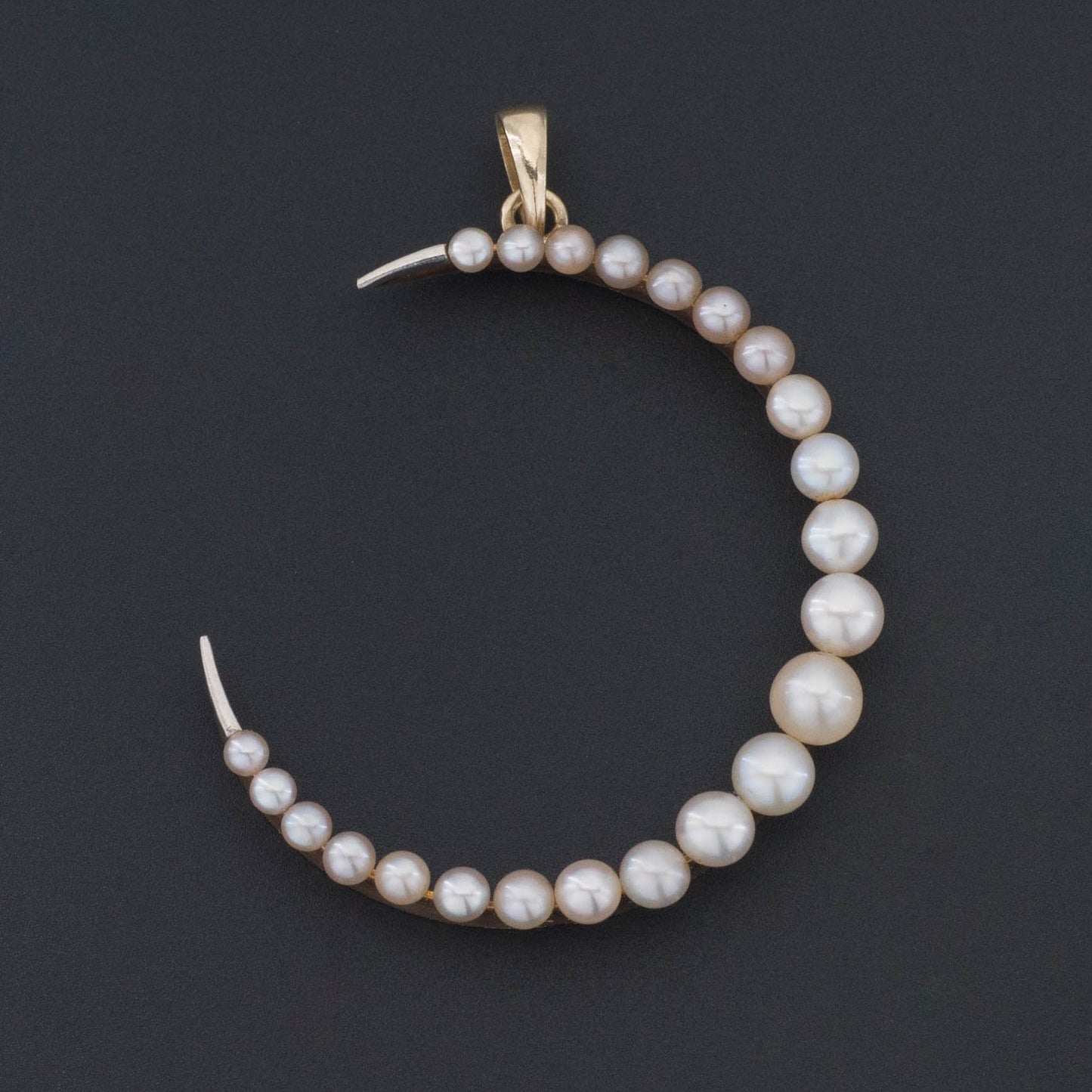 14k Gold & Platinum Crescent Moon Pendant | Pearl Crescent Pendant