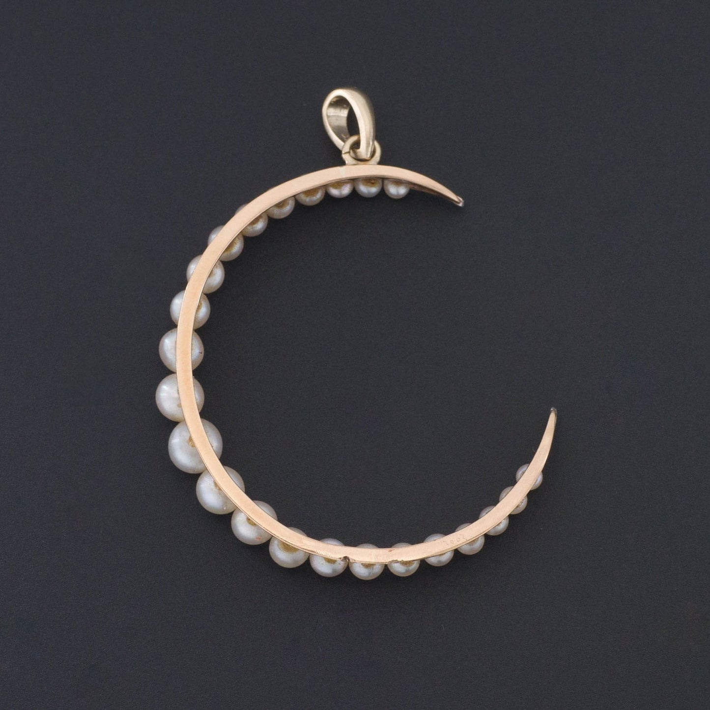 14k Gold & Platinum Crescent Moon Pendant | Pearl Crescent Pendant