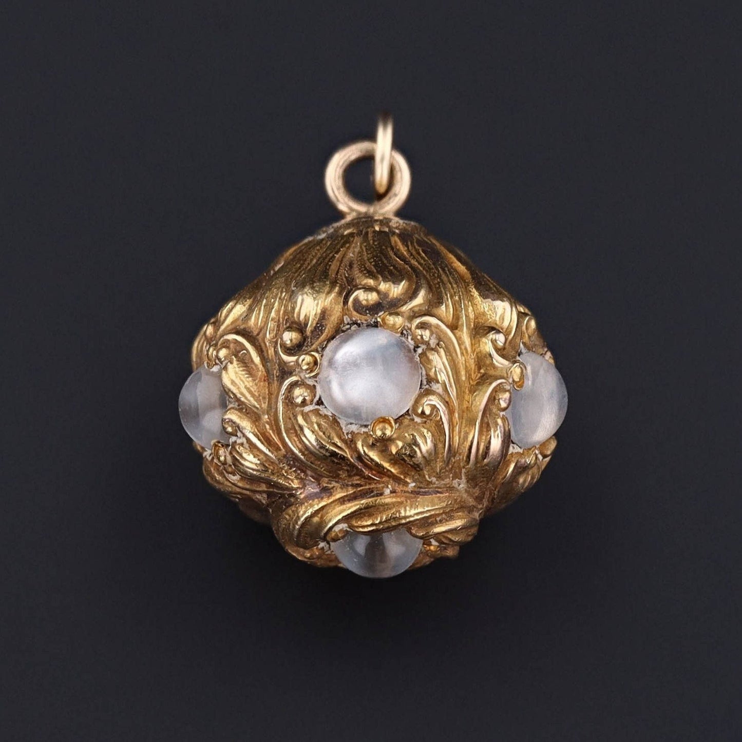 14k Gold & Moonstone Orb Pendant | Antique Hat Pin Conversion