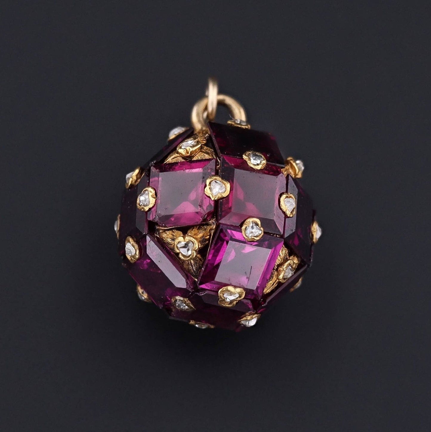 14k Gold Garnet & Diamond Ball Pendant | Antique Hat Pin Conversion