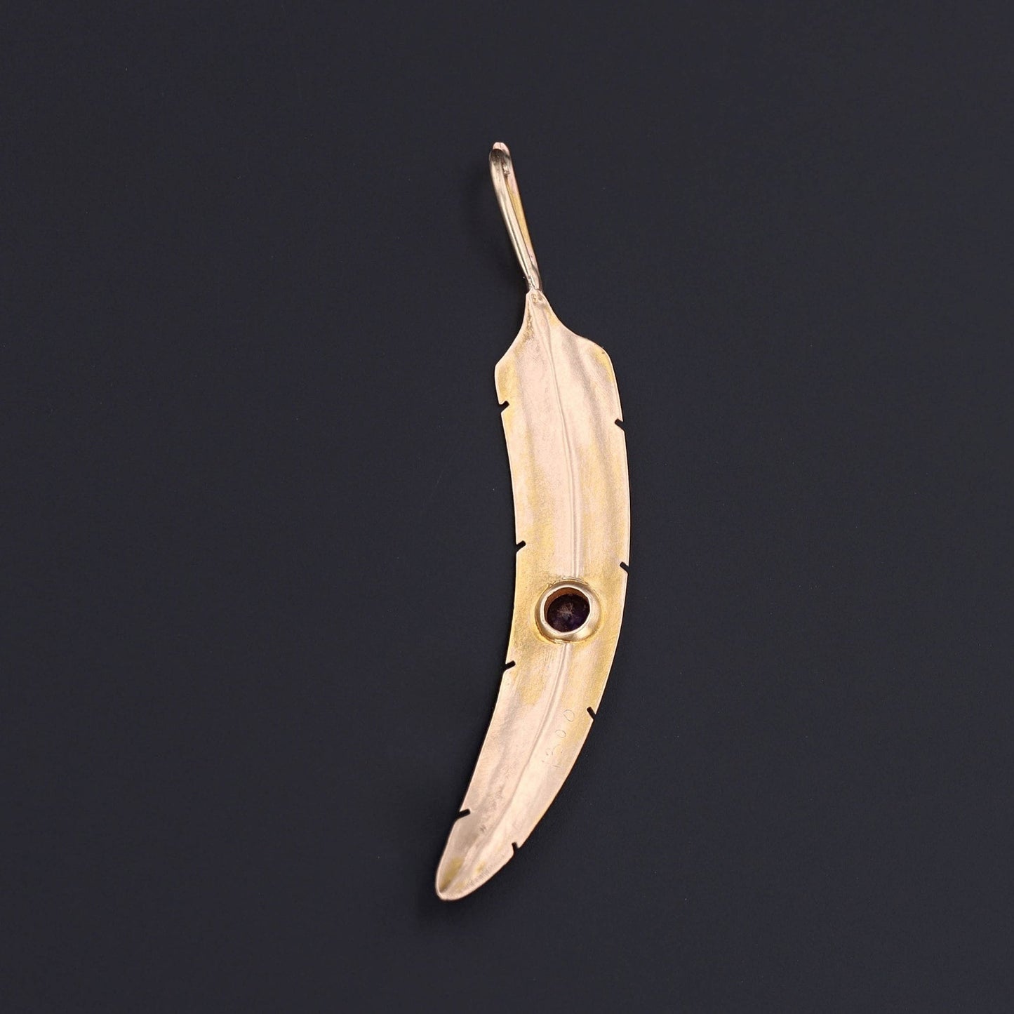 14k Gold & Amethyst Feather Pendant | Antique Pin Conversion