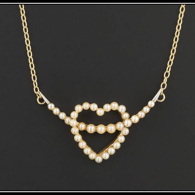 9ct Gold Pearl Heart Necklace | Antique Pin Conversion Necklace