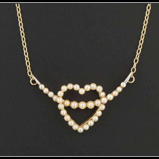 9ct Gold Pearl Heart Necklace | Antique Pin Conversion Necklace