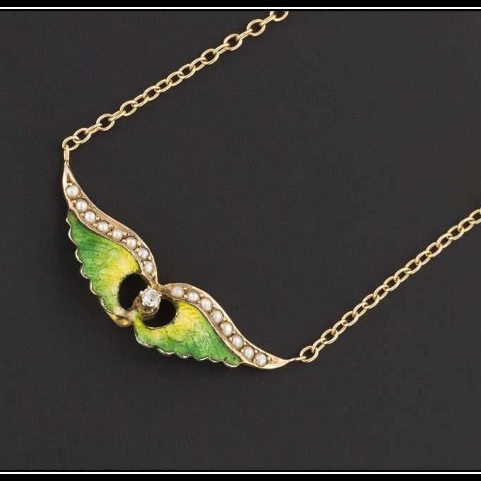 14k Gold Winged Necklace | Antique Pin Conversion Necklace