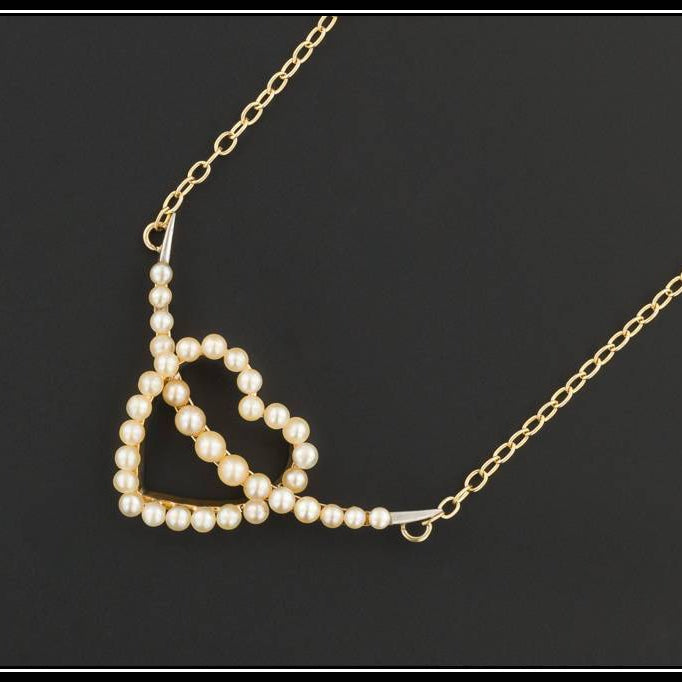 9ct Gold Pearl Heart Necklace | Antique Pin Conversion Necklace