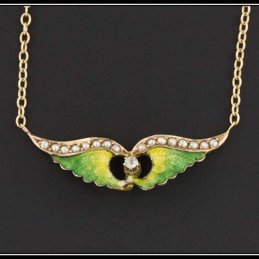14k Gold Winged Necklace | Antique Pin Conversion Necklace