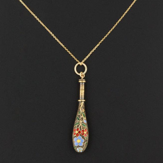 14k Gold Enamel Pendant | Antique Conversion Pendant with Optional 14k Gold Chain