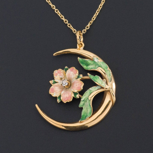 14k Gold Enamel Flower Pendant | Antique Pin Conversion