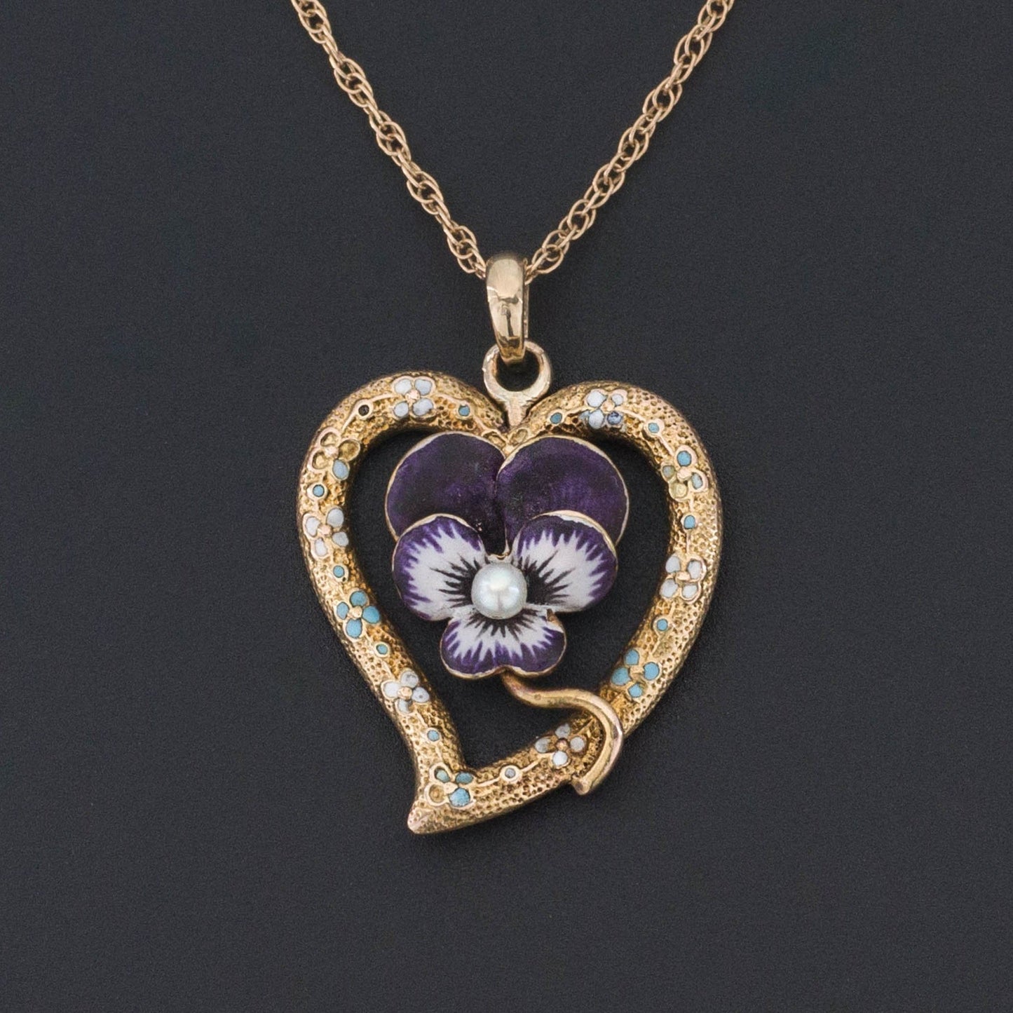 14k Gold Enamel Pansy Pendant | Antique Pin Conversion