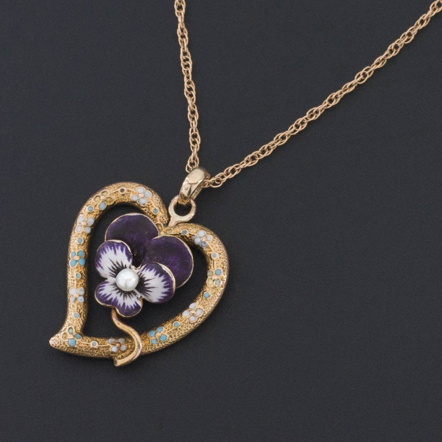 14k Gold Enamel Pansy Pendant | Antique Pin Conversion