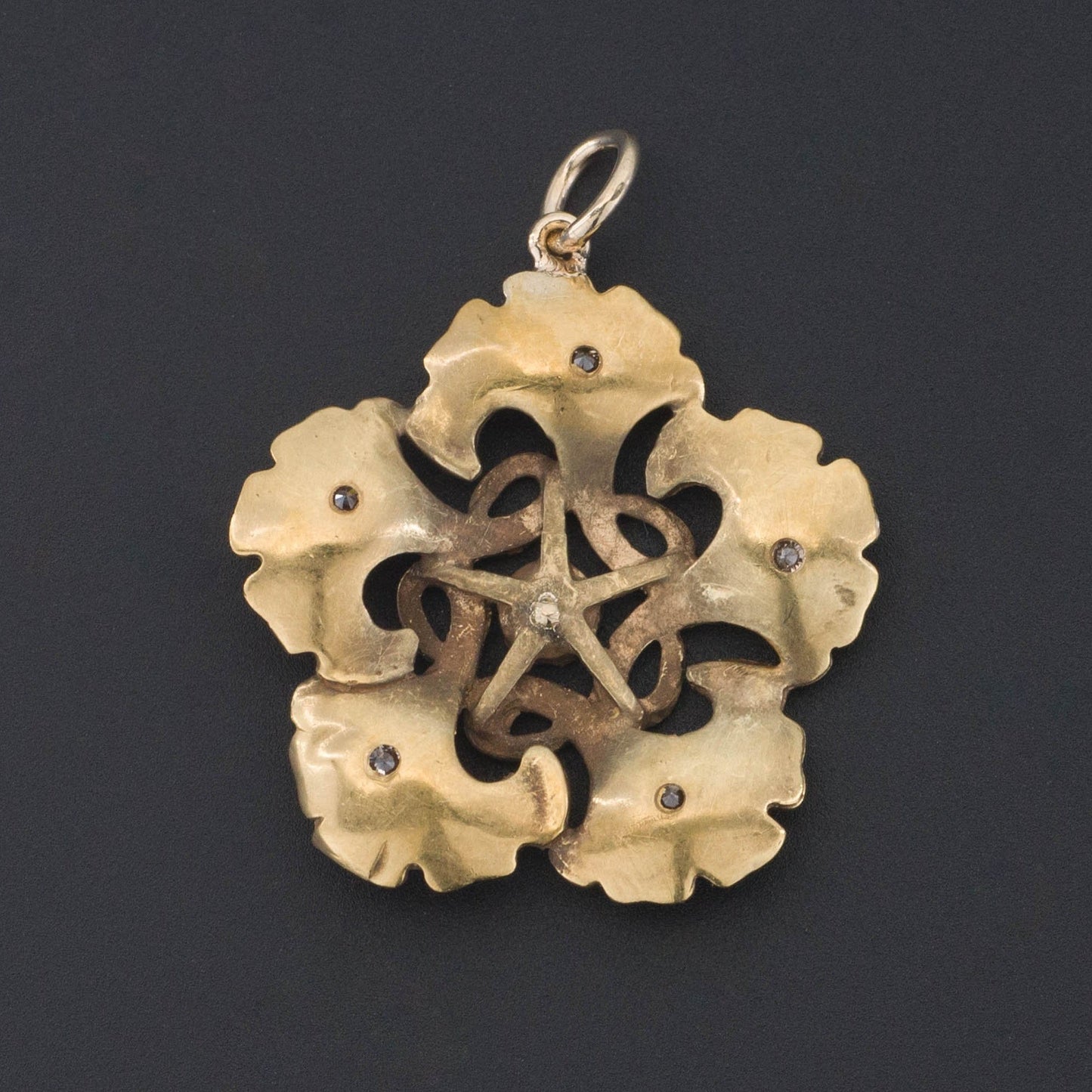 14k Gold & Diamond Flower Pendant | 14k Gold Flower
