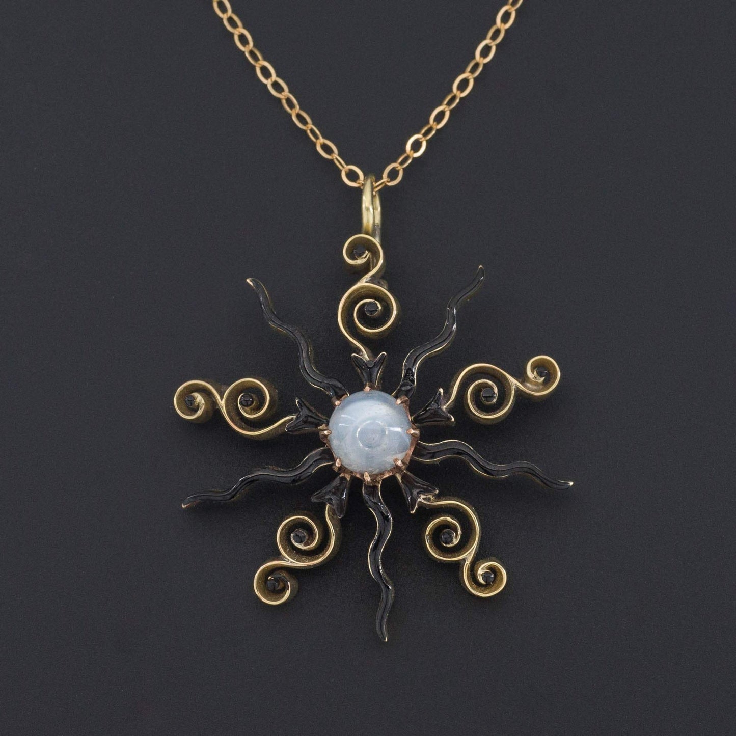 14k Gold Starburst Pendant | Moonstone and Enamel Pendant