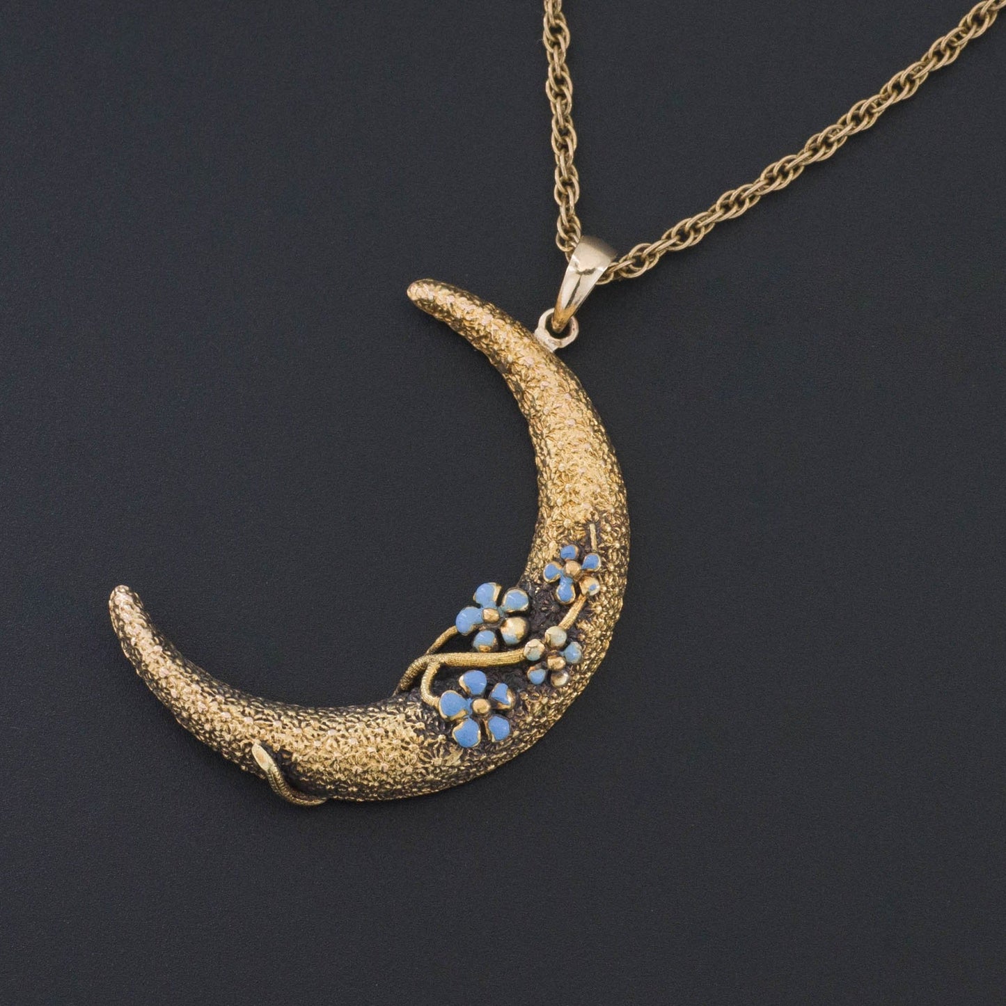 14k Gold Crescent Moon | Forget-me-not Crescent Pendant