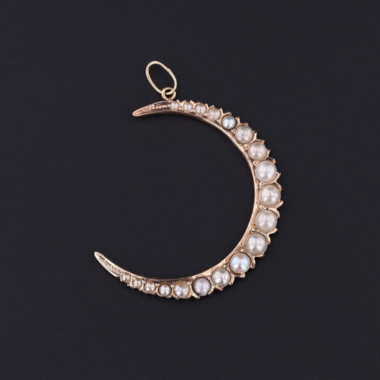 10k Gold Crescent Moon Pendant | Simulated Pearl Crescent Pendant