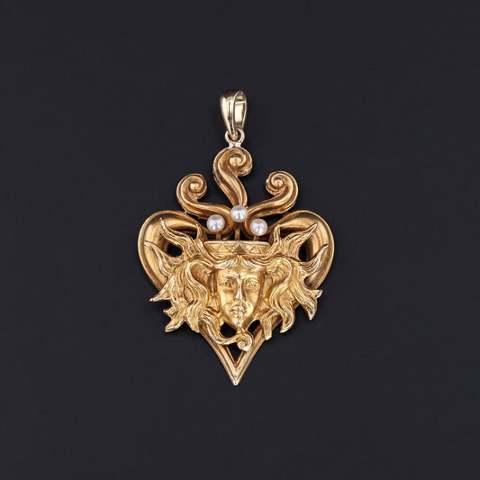 10k Gold Woman Pendant | Art Nouveau Pendant