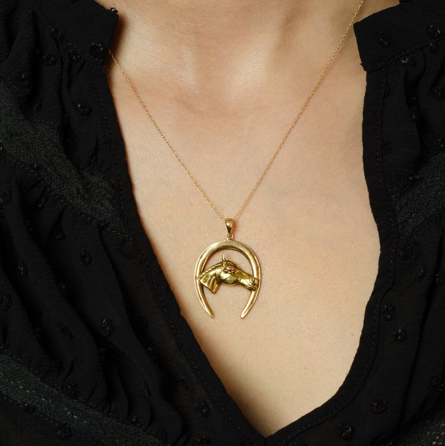 14K Horse & Horseshoe Pendant | Vintage Pin Conversion