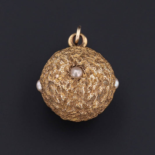 14k Gold & Pearl Orb Pendant | Antique Hat Pin Conversion