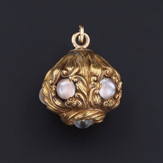 14k Gold & Moonstone Orb Pendant | Antique Hat Pin Conversion