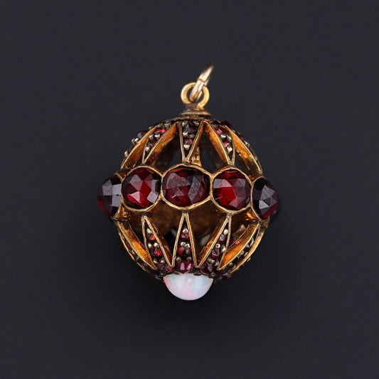 14k Gold Garnet & Opal Orb Pendant | Antique Hat Pin Conversion