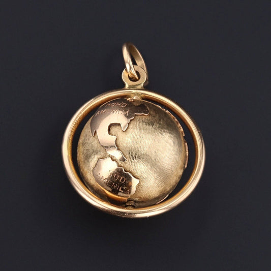 14k Gold Globe Pendant | Vintage Spinning Globe Pendant